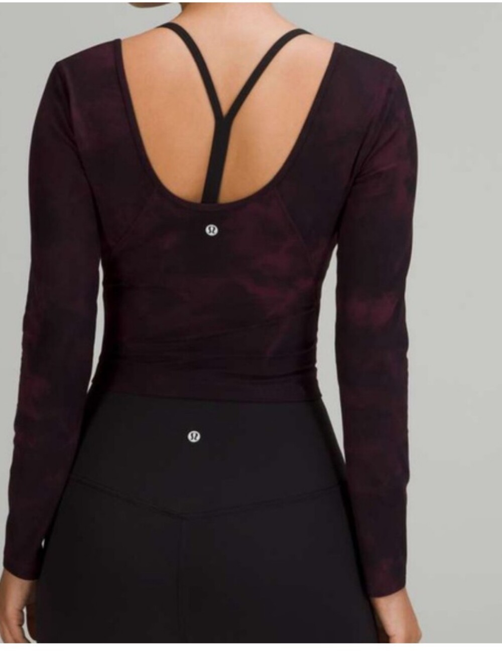 Lululemon Align Long Sleeve Open-Back Cropped Black + Plum Tie-Dye "Cassis" (6)